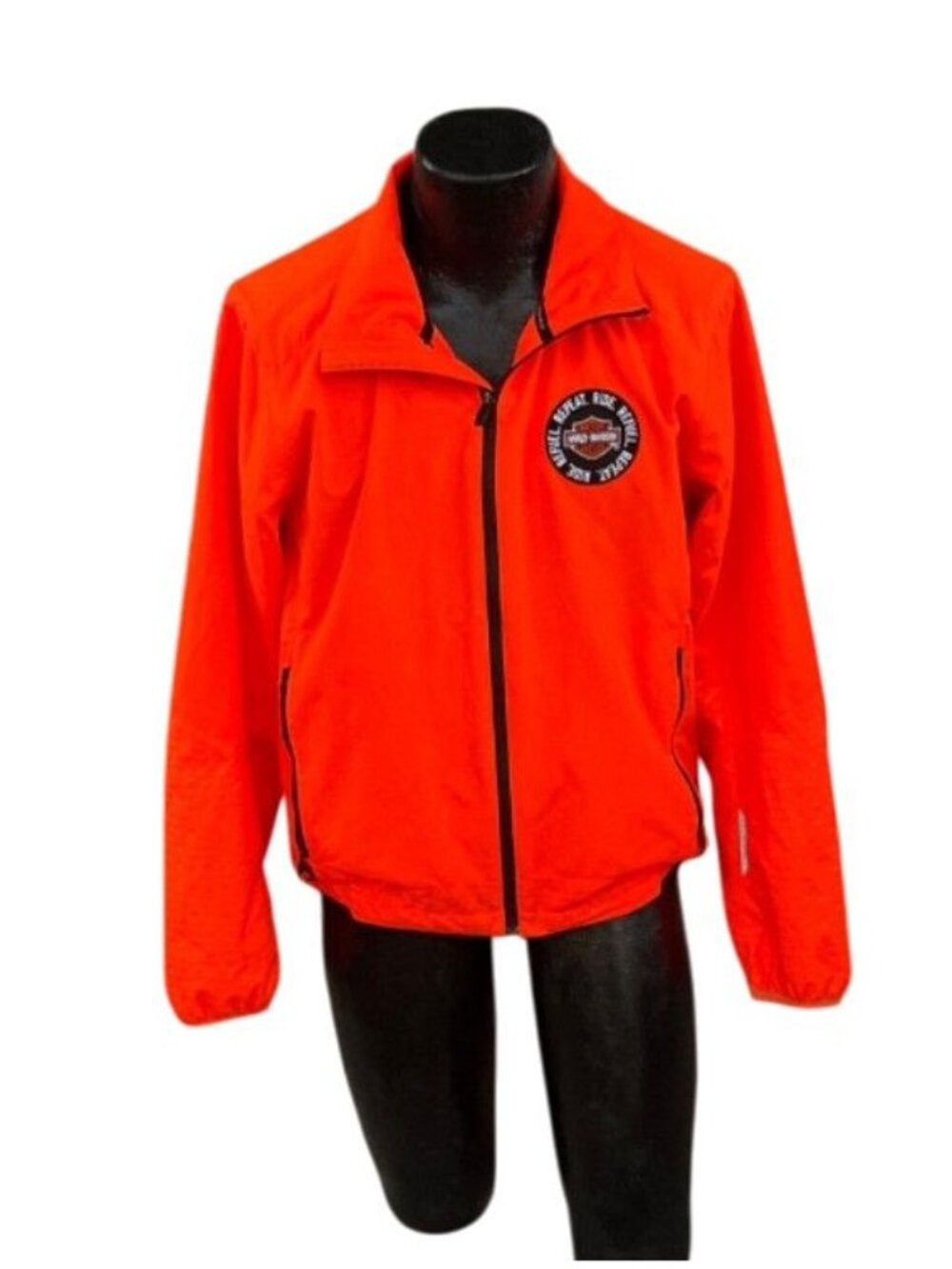 Polo Sport Mens Small Orange Full Zip Jacket Harley Davidson Ride Refuel Patch